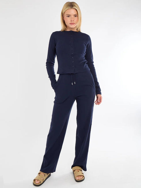 Long Sleeve Top And Trouser Loungewear Set Navy