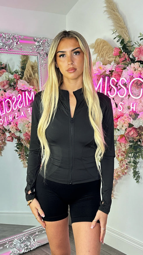 Lena Black Activewear Zip Front Jacket