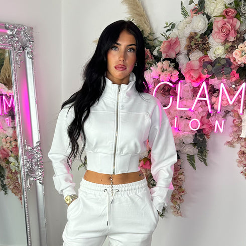 Kairo Straight Leg Zip Jacket Loungewear Set in White