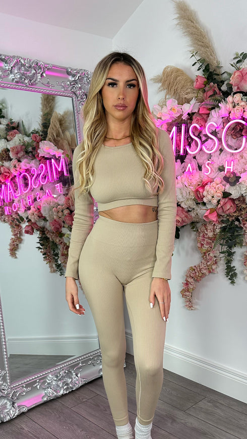 Luna Nude Long Sleeve Ribbed Activewear Set