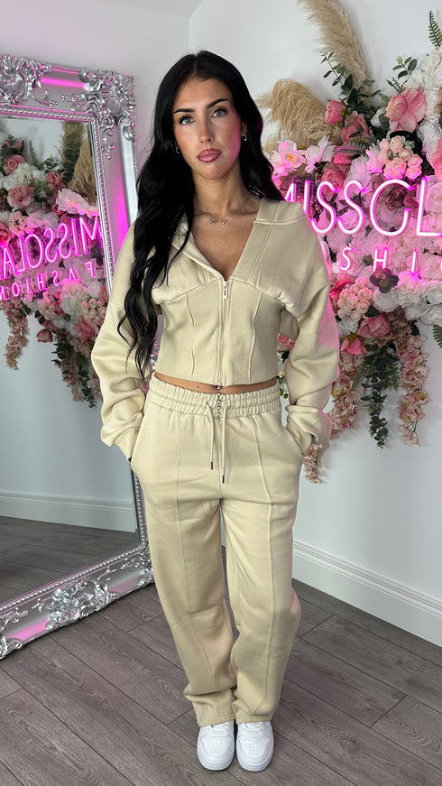 Corset Hoodie & Straight Leg Joggers in Nude