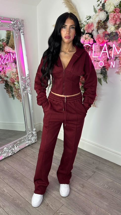 Corset Hoodie & Straight Leg Joggers in Wine