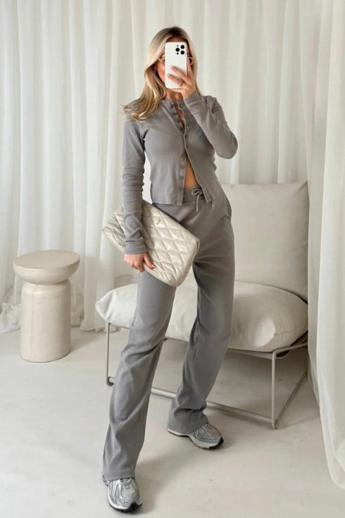 Long Sleeve Top And Trouser Loungewear Set Grey