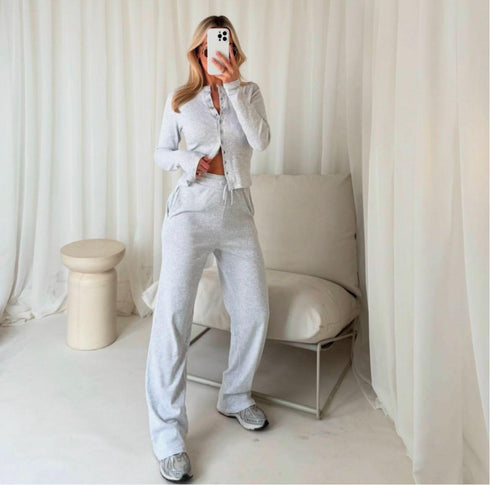 Long Sleeve Top And Trouser Loungewear Set Bleach Grey