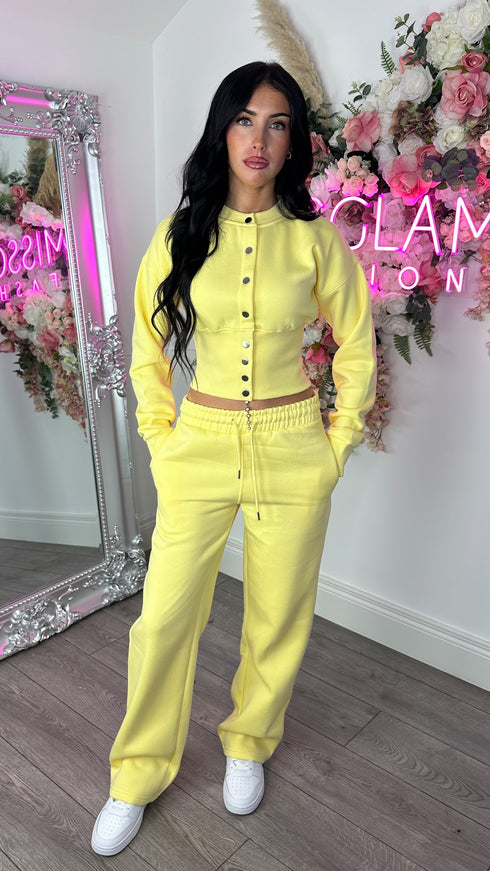 Moxie Button Front Wide Leg Tracksuit in Yellow