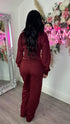 Moxie Button Front Wide Leg Tracksuit in Wine
