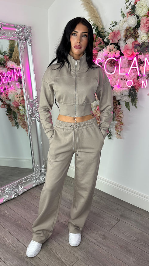 Kairo Straight Leg Zip Jacket Loungewear Set in Dove Grey