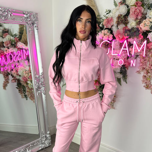 Kairo Straight Leg Zip Jacket Loungewear Set in Pink
