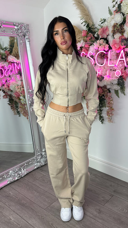 Kairo Straight Leg Zip Jacket Loungewear Set in Oatmeal