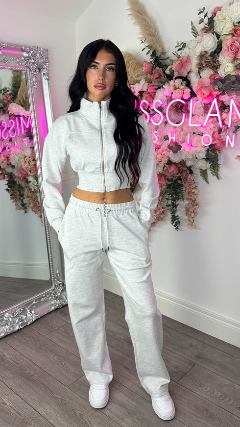Kairo Straight Leg Zip Jacket Loungewear Set in Bleach Grey