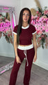 Avery Wine Contrast Trim Loungewear Set