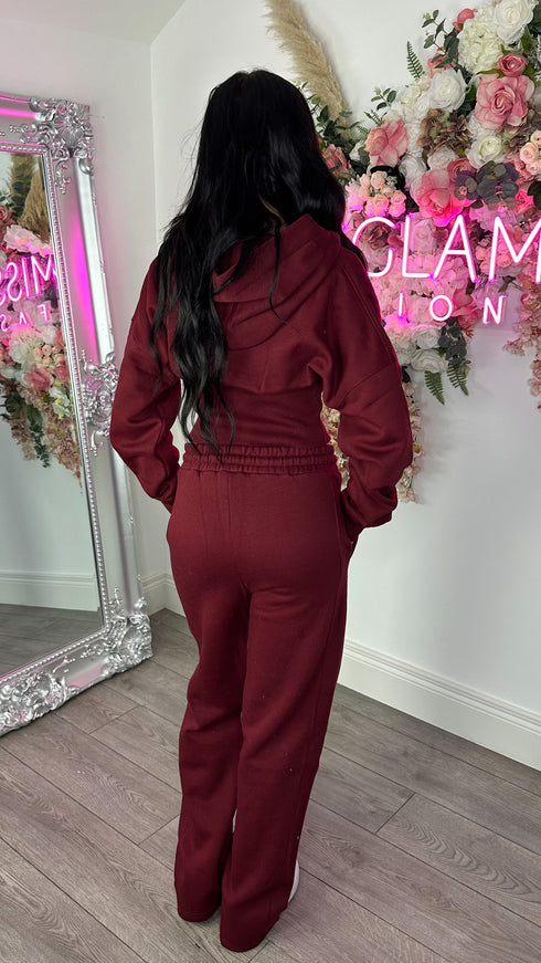 Corset Hoodie & Straight Leg Joggers in Wine