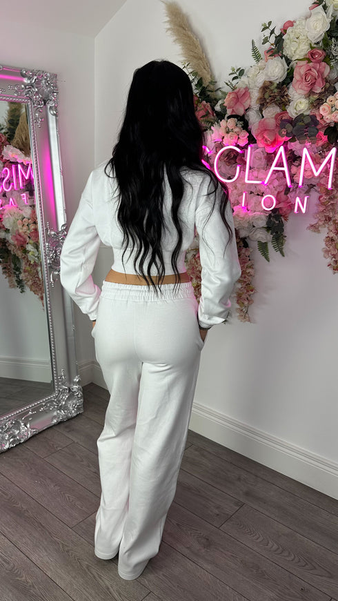Kairo Straight Leg Zip Jacket Loungewear Set in White