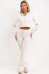 Mylie Cropped Zip Hoodie and Flare Trouser Set in Ivory