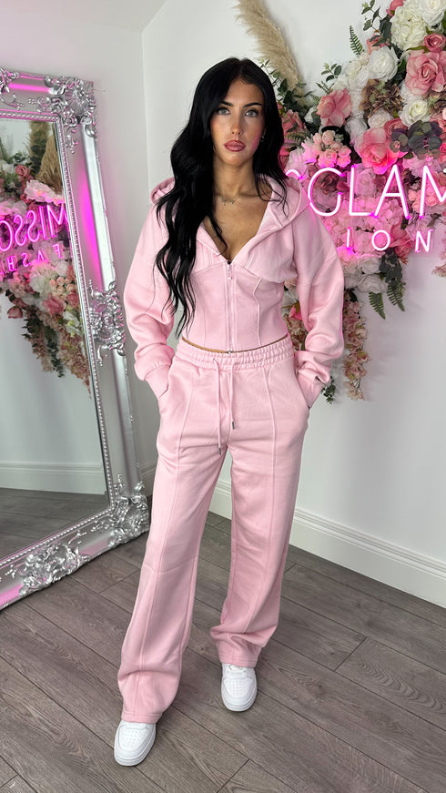 Corset Hoodie & Straight Leg Joggers in Pink