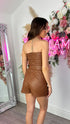 Nora Camel Leather Look Belted Skort Playsuit