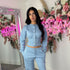 Moxie Button Front Wide Leg Tracksuit in Blue