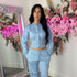 Moxie Button Front Wide Leg Tracksuit in Blue