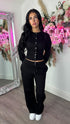 Moxie Button Front Wide Leg Tracksuit in Black