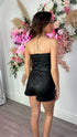Nora Black Leather Look Belted Skort Playsuit