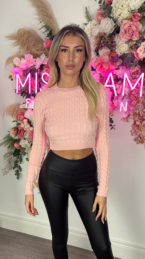 Sadie Pink Soft Cable Knit Jumper