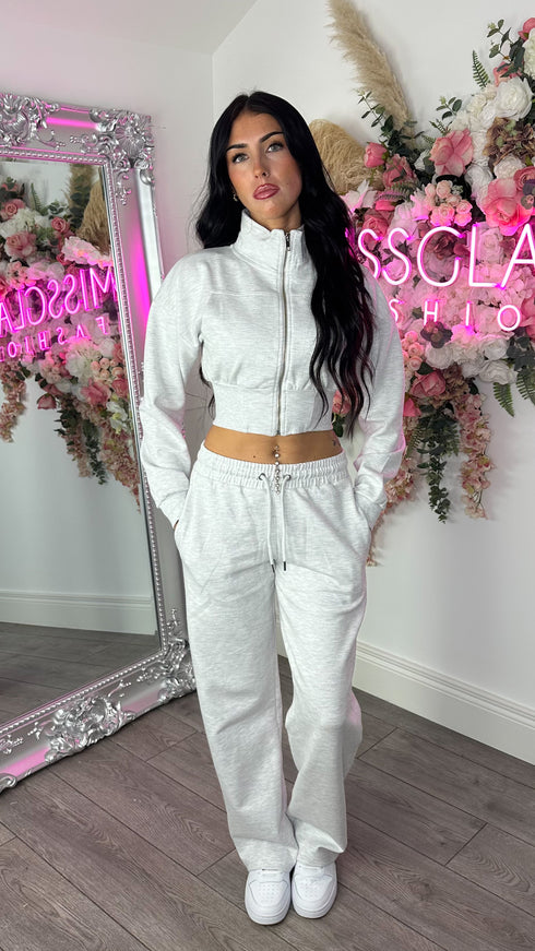 Kairo Straight Leg Zip Jacket Loungewear Set in Bleach Grey