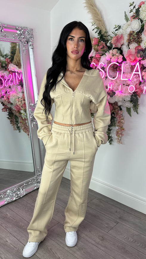 Corset Hoodie & Straight Leg Joggers in Nude