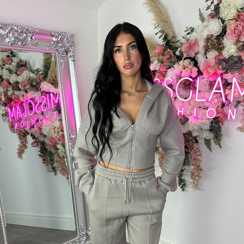Corset Hoodie & Straight Leg Joggers in Dove Grey