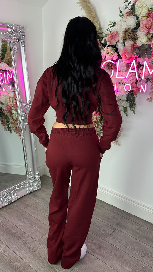 Kairo Straight Leg Zip Jacket Loungewear Set in Wine