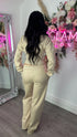 Moxie Button Front Wide Leg Tracksuit in Oatmeal