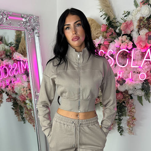 Kairo Straight Leg Zip Jacket Loungewear Set in Dove Grey