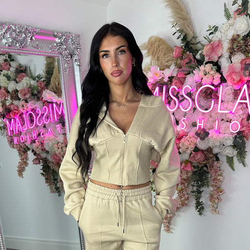 Corset Hoodie & Straight Leg Joggers in Nude