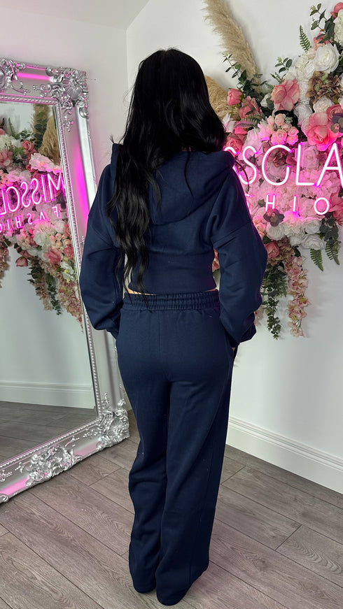 Corset Hoodie & Straight Leg Joggers in Navy