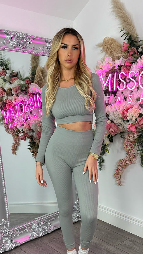 Luna Grey Long Sleeve Ribbed Activewear Set