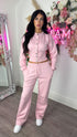 Moxie Button Front Wide Leg Tracksuit in Pink