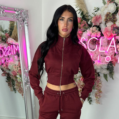 Kairo Straight Leg Zip Jacket Loungewear Set in Wine