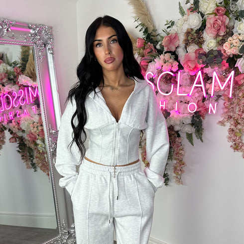 Corset Hoodie & Straight Leg Joggers in Bleach Grey