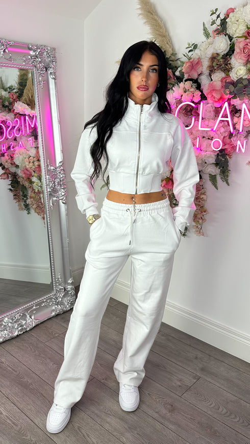 Kairo Straight Leg Zip Jacket Loungewear Set in White