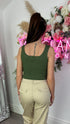 Luzia Khaki Diamonte Trim Sleeveless Crop Top