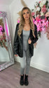 Milan Black Leather Look Two Button Blazer