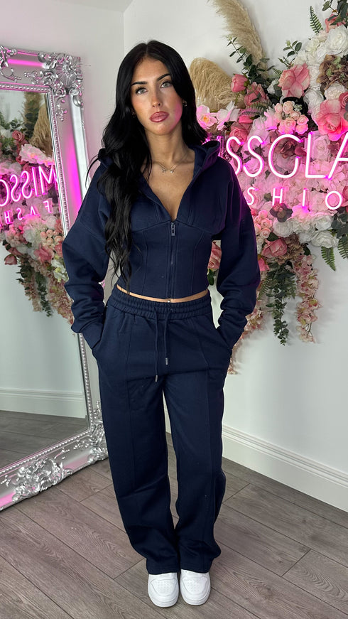 Corset Hoodie & Straight Leg Joggers in Navy