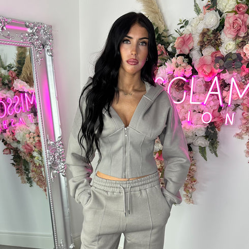 Corset Hoodie & Straight Leg Joggers in Dove Grey