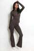 Brown Push Up Flare Trousers