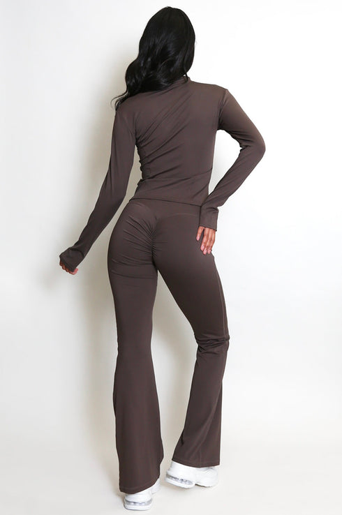 Brown Push Up Flare Trousers