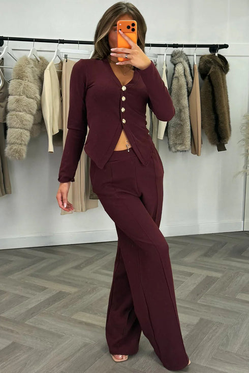 Wine Long Sleeve Top & Trouser Co Ord
