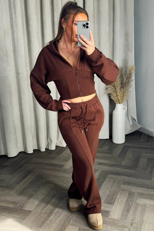 Corset Hoodie & Straight Leg Joggers in Chocolate