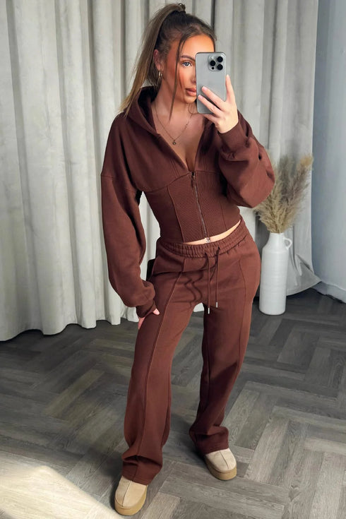 Corset Hoodie & Straight Leg Joggers in Chocolate