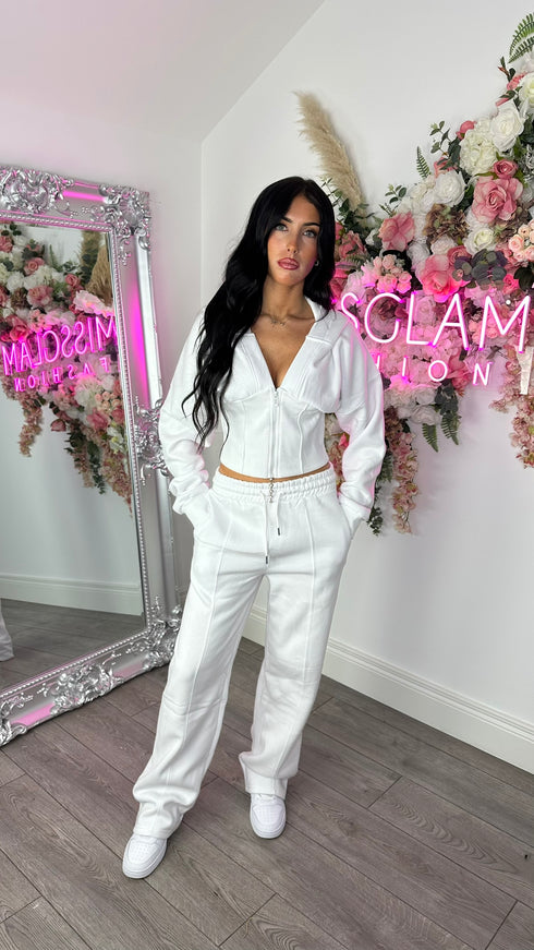 Corset Hoodie & Straight Leg Joggers in White