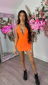 Candace Orange Ring Cut Out Halterneck Dress