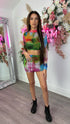 Isha Mesh Multi High Neck Long Sleeve Two Piece
